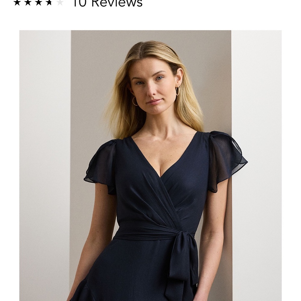 Lauren Ralph Lauren Ruffle trim metallic chiffon gown - Picture 3 of 5